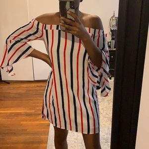 MISSGUIDED White Striped Bardot Dress